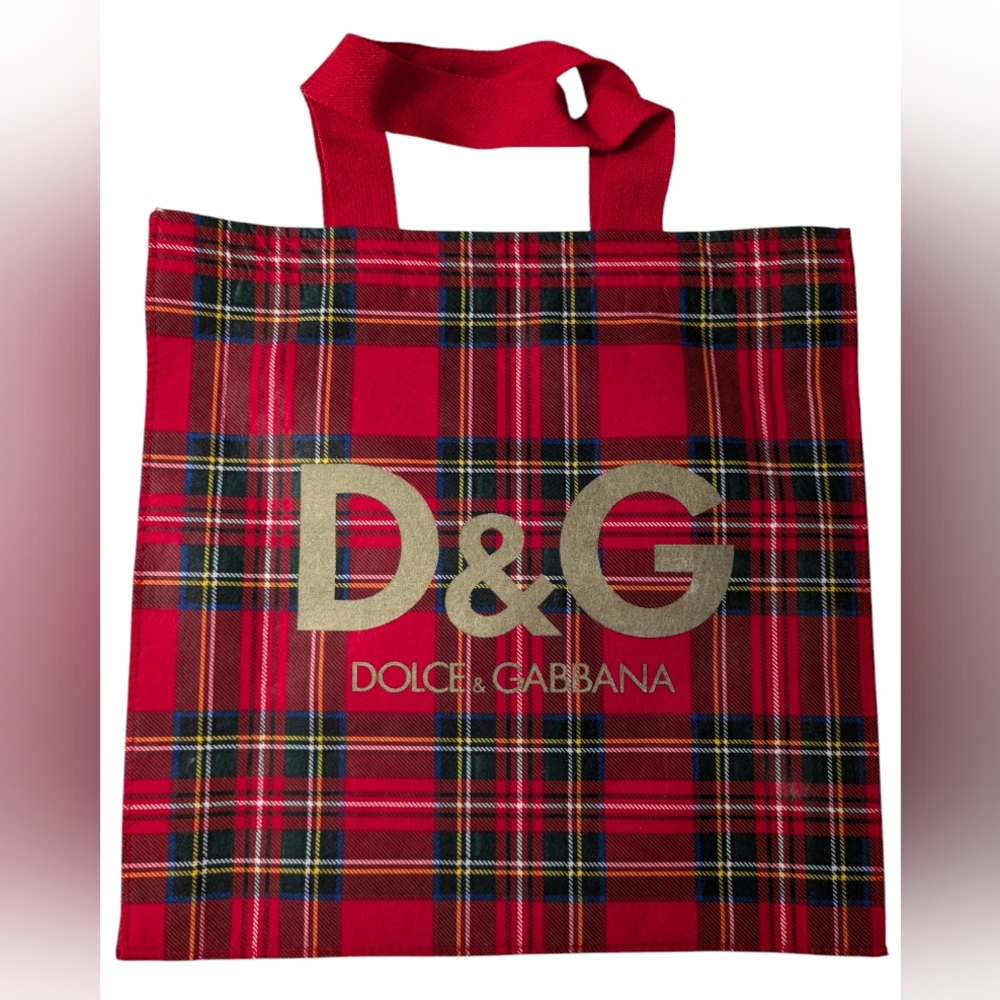 Dolce & Gabbana red plaid tote bag